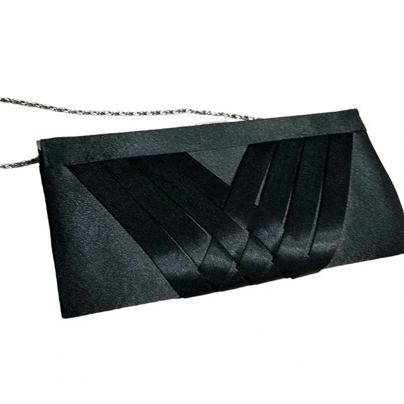 LAURA purse , women little black  clutch.Beads,shiny, weave,woven,silver chain - Picture 5 of 12